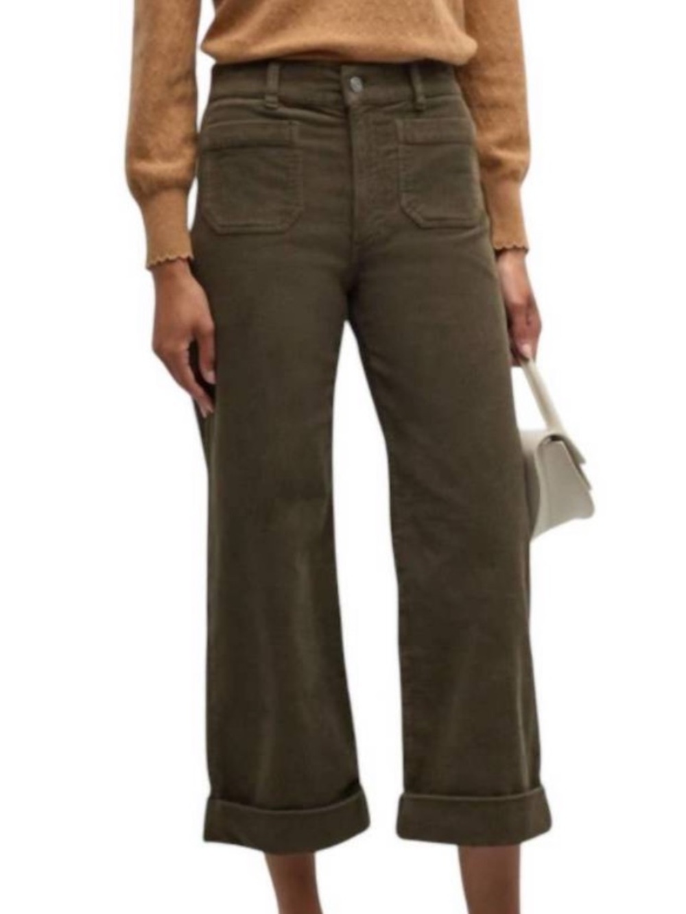 FRAME 70's cropped wide leg corduroy pants rich military green side 27 aka 4